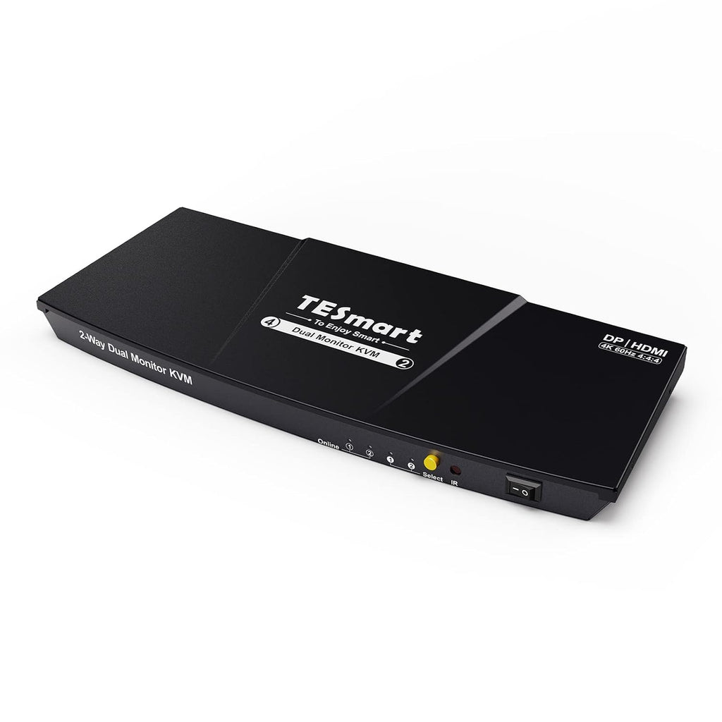 DisplayPort and HDMI KVM Switch 2 Monitors 2 Computers, TESmart 4 Port Dual Monitor KVM Switcher, 4K@60Hz, L/R Out, Keyboard Mouse PC Selector Box with All Input Cables (Black