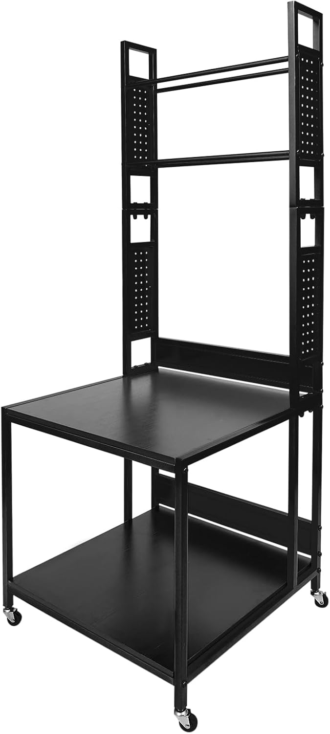 3D Printer Stand with Double Layer,3D Printer Filament Storage Rack-Heavy Duty Mobile Printer Table with Wheels for 3D Printing Station, Office, Workshop (Black)