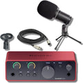 Focusrite Scarlett Solo 4th Gen USB-C Audio Interface Bundle with Zoom ZDM-1 Dynamic Mic, Desktop Tripod Stand, 10-Ft XLR — 24-Bit/192kHz Home Studio Kit for Podcasting, Voice Over, Streaming