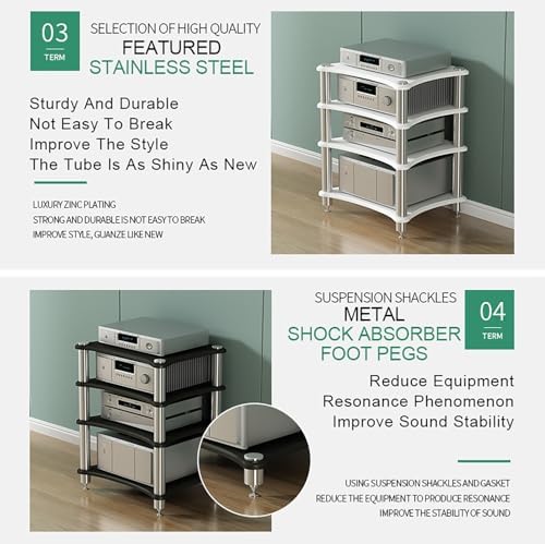 Audio Rack Stand for Projector & Game Consoles - Media Shelf Tower for PS5, DVD Player, Stereo System, Cable Box - Stylish AV Corner Storage Solution
