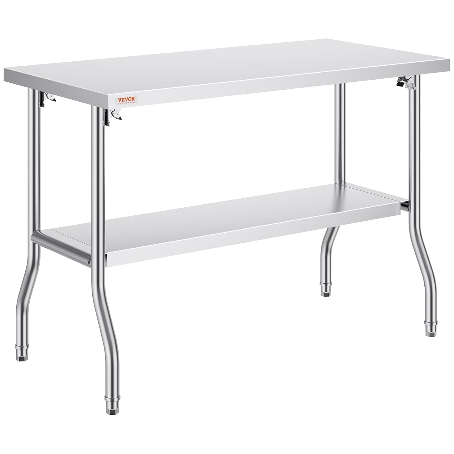VEVOR Stainless Steel Foldable Work Table, 48 * 24 Inch Heavy Duty Food Outdoor Double Layer Stainless Steel Worktable for Commercial Kitchen Restaurant