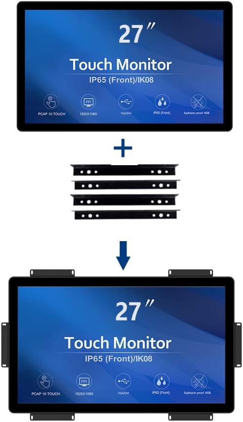 GreenTouch 27 inch 10 Points PCAP Open Frame Touch Screen LCD Display Monitors HDMI+VGA+DVI 1920x1080 Black