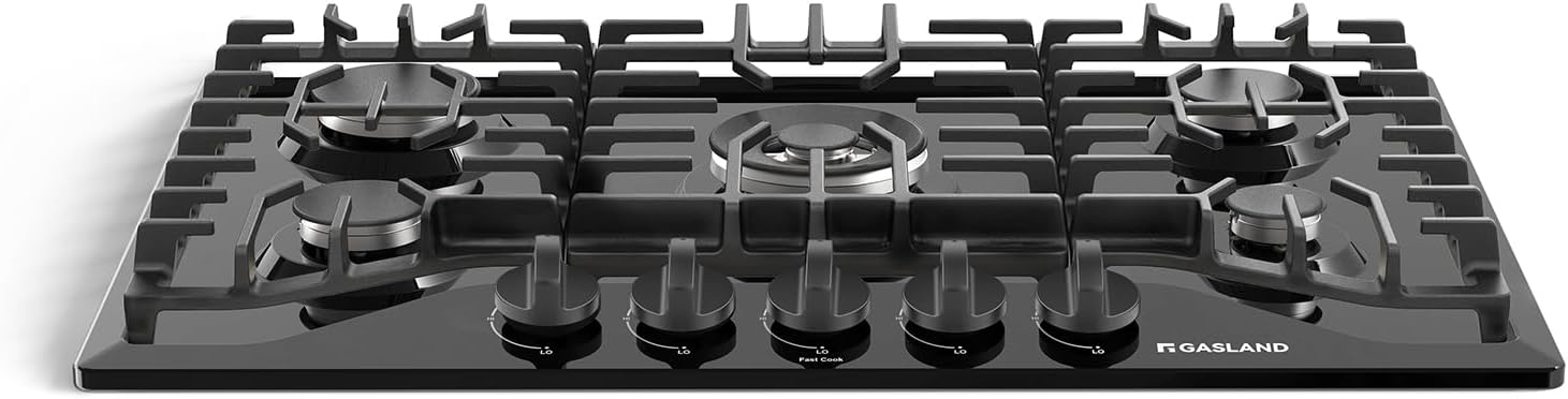 GASLAND Gas Cooktop 30 Inch Black, 5 Burner Propane Stove Top, Built-in Gas Cooktops NG/LPG Convertible, Plug-in with Thermocouple Protection, CSA Certified, Black