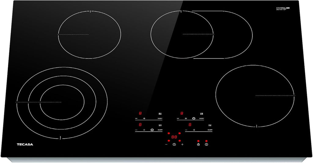 30 Inch Electric Cooktop, TECASA 7300W Radiant Electric Hob with 4 Burners, 240V Built-in Sensor Touch Control Stove Top with Child Safety Lock & Timer, 9 Heating Levels, Hard Wire (No Plug)