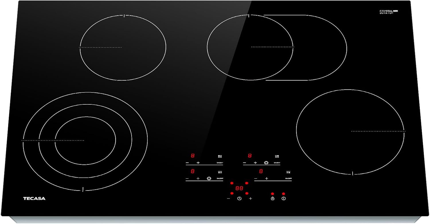 30 Inch Electric Cooktop, TECASA 7300W Radiant Electric Hob with 4 Burners, 240V Built-in Sensor Touch Control Stove Top with Child Safety Lock & Timer, 9 Heating Levels, Hard Wire (No Plug)