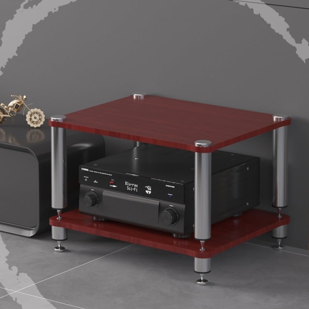 HiFi Rack 3 Tier AV Media Stand Wood Shelf, Record Player Stand Stereo Cabinet, Audio Tower, Media Console Storage Shelf, Audio Video Components (Teak, 2-Tier(60x48x40cm))