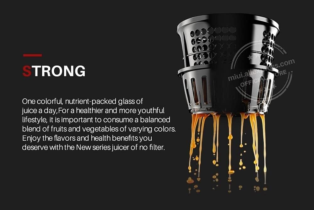 Slow Juicer, 7Lv Spiral Cold Press Juicer with Filter, Large Diameter Electric Juicer, Easy to Clean, 150W, 50dB Noise, 1000ML Capacity
