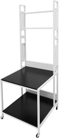 3D Printer Stand with Storage & Wheels, Heavy Duty Rolling Printer Cart 2-Tier Printer Table with Spool Rack, Locking Casters, 110 lbs Capacity (White)