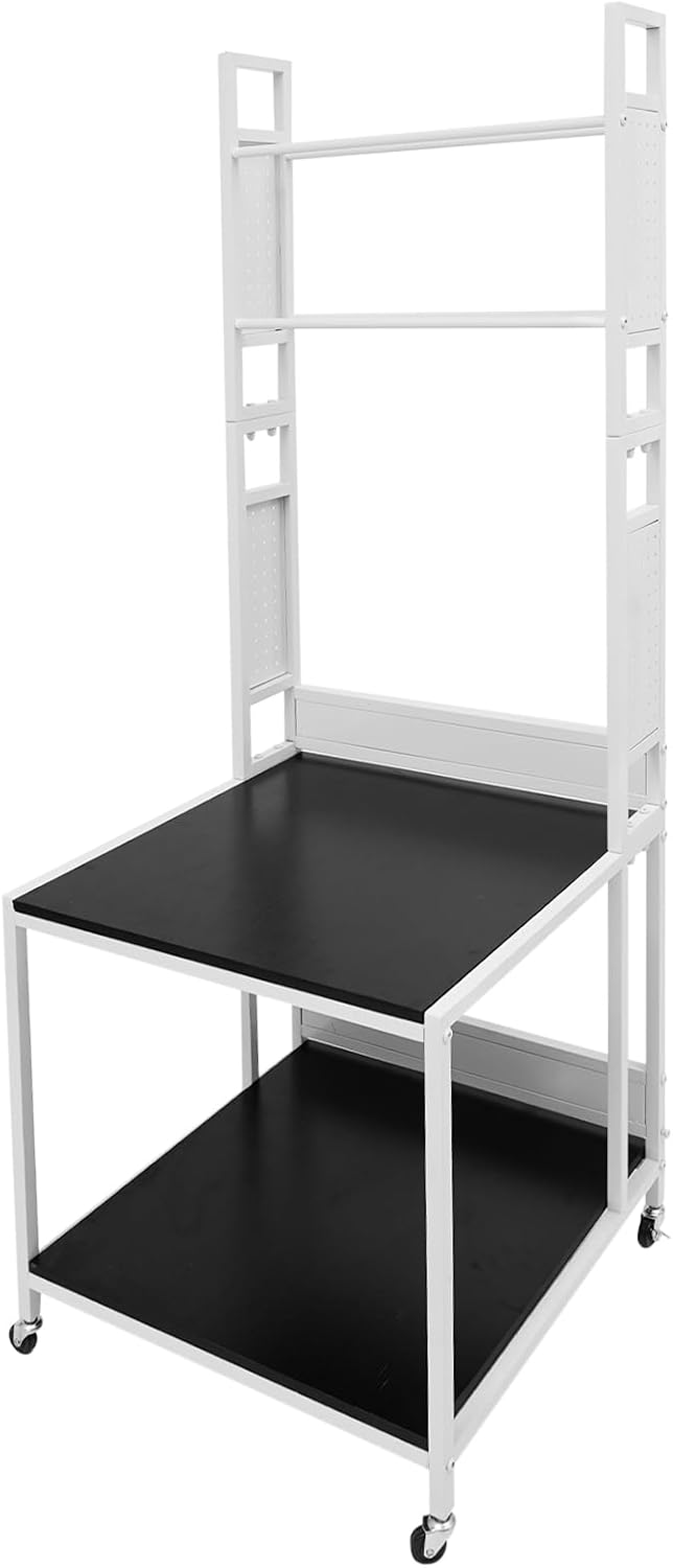 3D Printer Stand with Storage & Wheels, Heavy Duty Rolling Printer Cart 2-Tier Printer Table with Spool Rack, Locking Casters, 110 lbs Capacity (White)