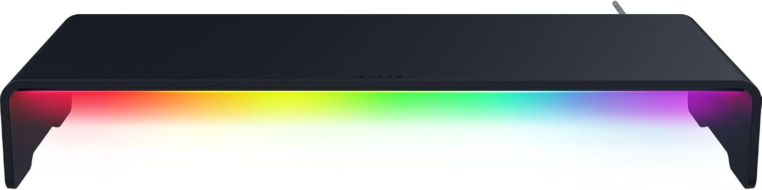 Razer Monitor Stand Chroma: 4 Port Hub - USB A 3.2, USB C 3.2, HDMI 2.0 - Ergonomic Height - Durable Aluminum Supports Up to 44 lbs - Organize Storage Shelf - Remappable RGB Buttons - Chroma RGB