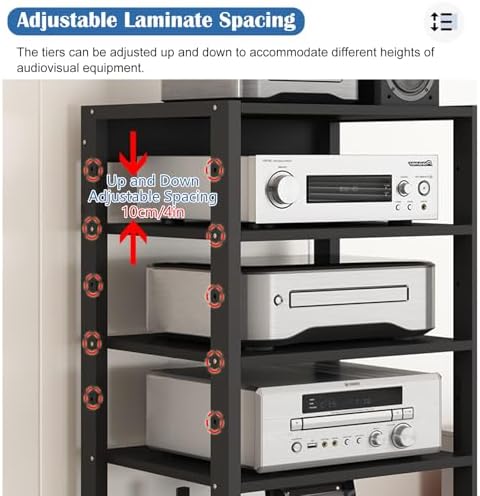 27' Modern Record Player Stand, 4-Tier Adjustable Audio Shelf, Mobile Stereo Equipment Rack for Home, Office & Classroom - Light Wood Vertical Storage Cabinet
