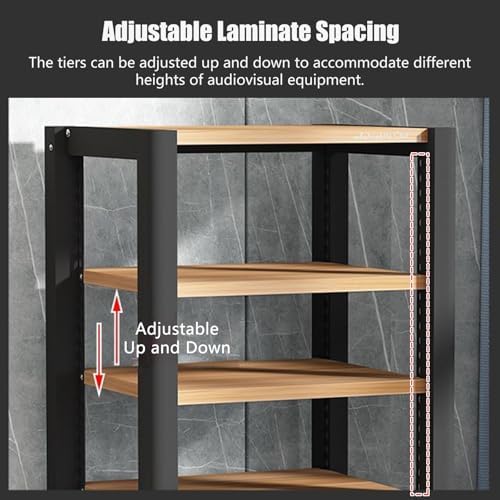 5-Tier Audio Equipment Rack Cabinet, Media Stand for AV Components, Stereo Cabinet with Non-Slip Foot Pads, Vertical Printer Holder, Light Grey, 64cm High