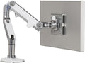 Humanscale M8 Adjustable Articulating Computer Monitor Arm - Two Piece Clamp On Mount with Base - Polished Aluminum with White Trim