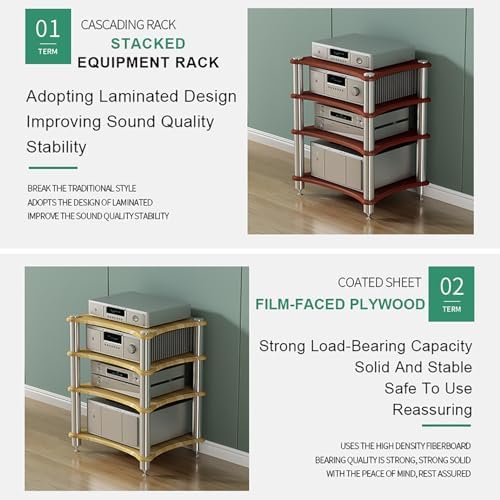 Audio Rack Stand for Projector & Game Consoles - Media Shelf Tower for PS5, DVD Player, Stereo System, Cable Box - Stylish AV Corner Storage Solution