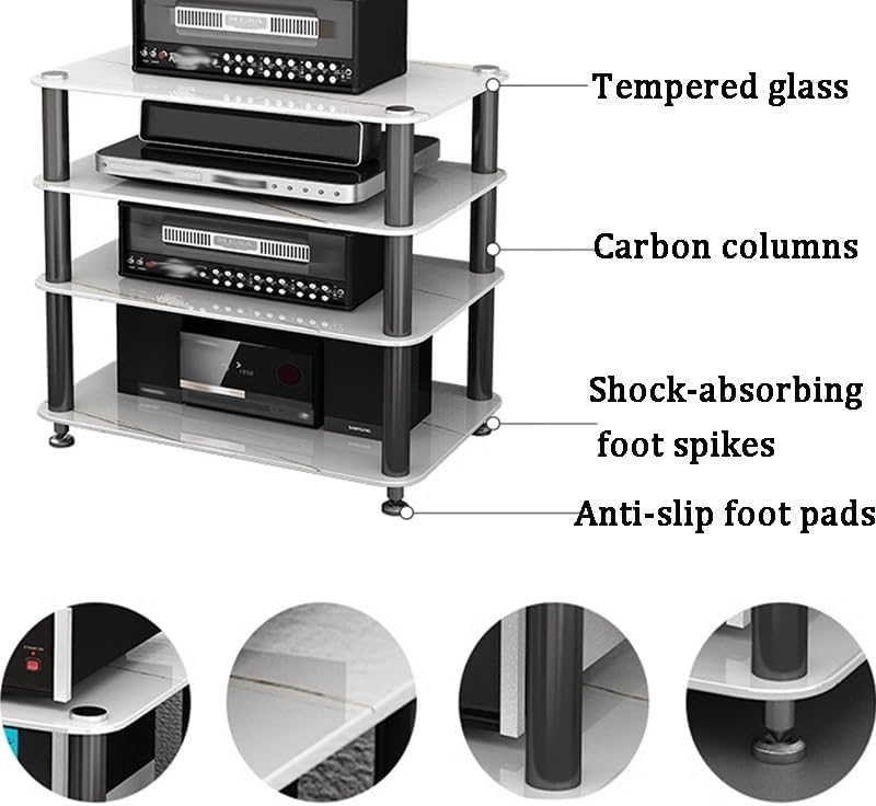 Multifunctional Desktop Speaker Stand & Media Storage Shelf, Record Player Cabinet with Non-Slip Shock Pads for Enhanced Sound & Organization