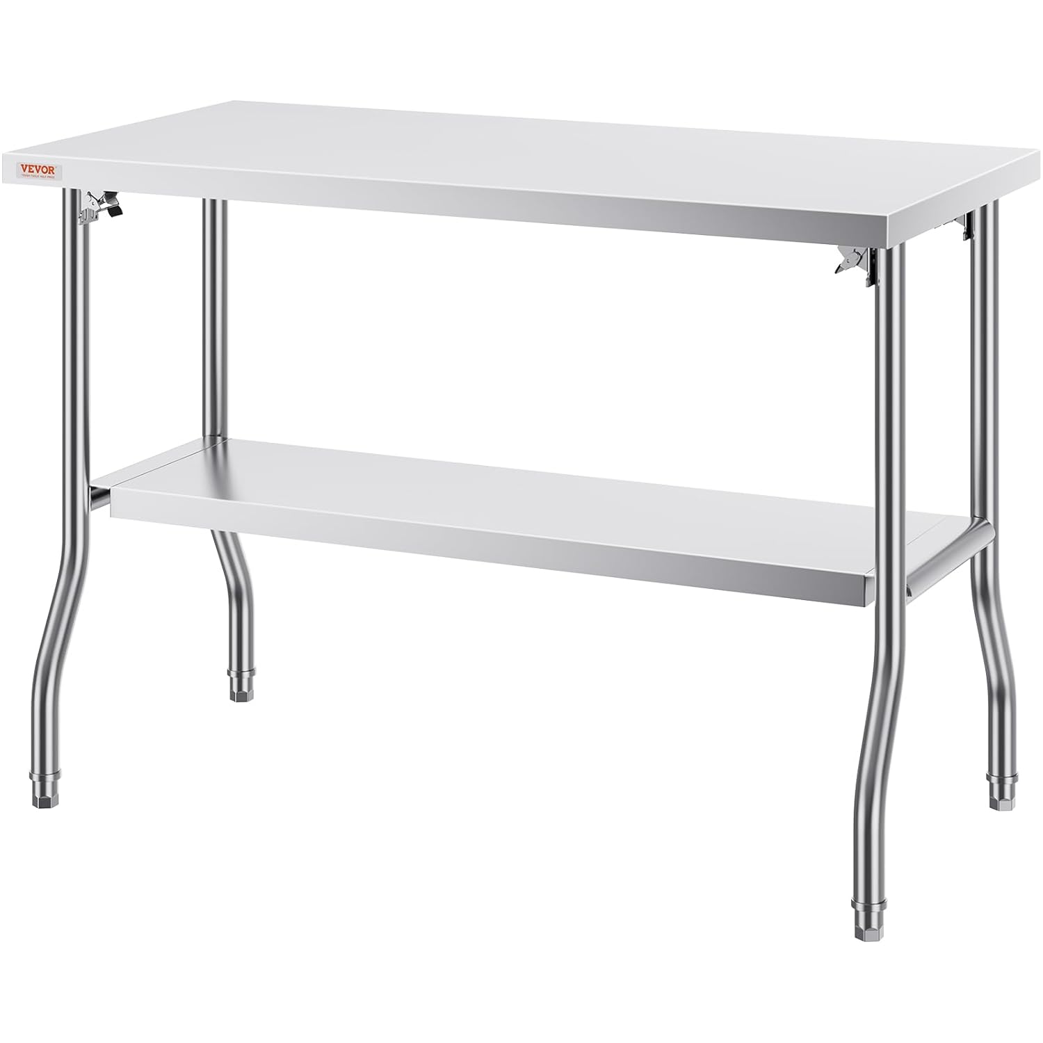 VEVOR Stainless Steel Foldable Work Table, 48 * 24 Inch Heavy Duty Food Outdoor Double Layer Stainless Steel Worktable for Commercial Kitchen Restaurant