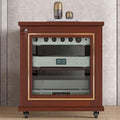 Stylish Stereo Cabinet with Wheels, AV Component Media Stand & Storage Shelves, Wooden Entertainment Center Rack, Modern White & Gold Design for Audio-Video Equipment