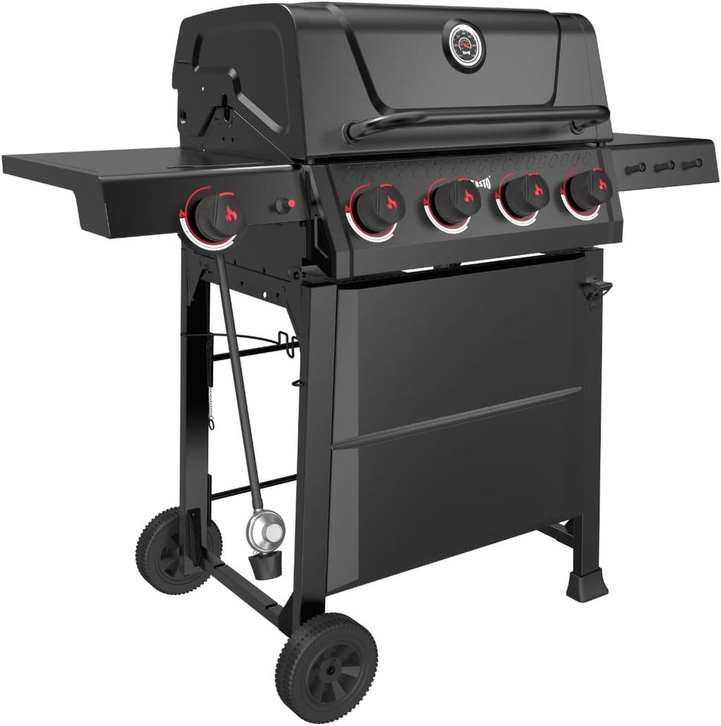 Feasto Propane Gas Grill, 36,000 BTU Outdoor Patio BBQ, Porcelain-Enameled Cookbox & Porcelain-Enameled Cast-Iron Grates, 559 Sq. In., Black (Black, 4) (Black2)