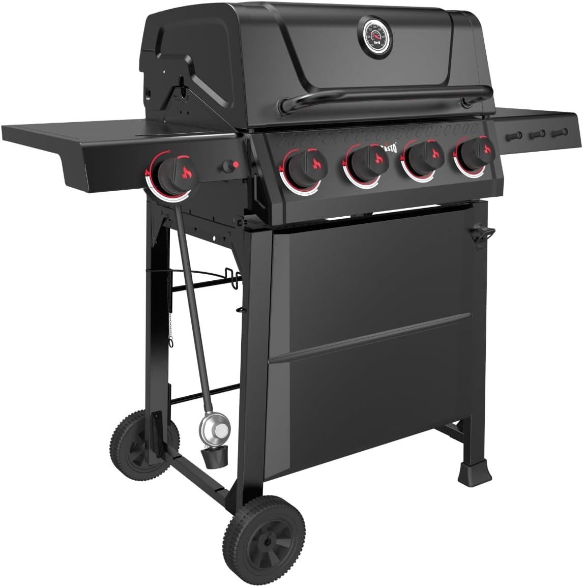 Feasto Propane Gas Grill, 36,000 BTU Outdoor Patio BBQ, Porcelain-Enameled Cookbox & Porcelain-Enameled Cast-Iron Grates, 559 Sq. In., Black (Black, 4) (Black2)