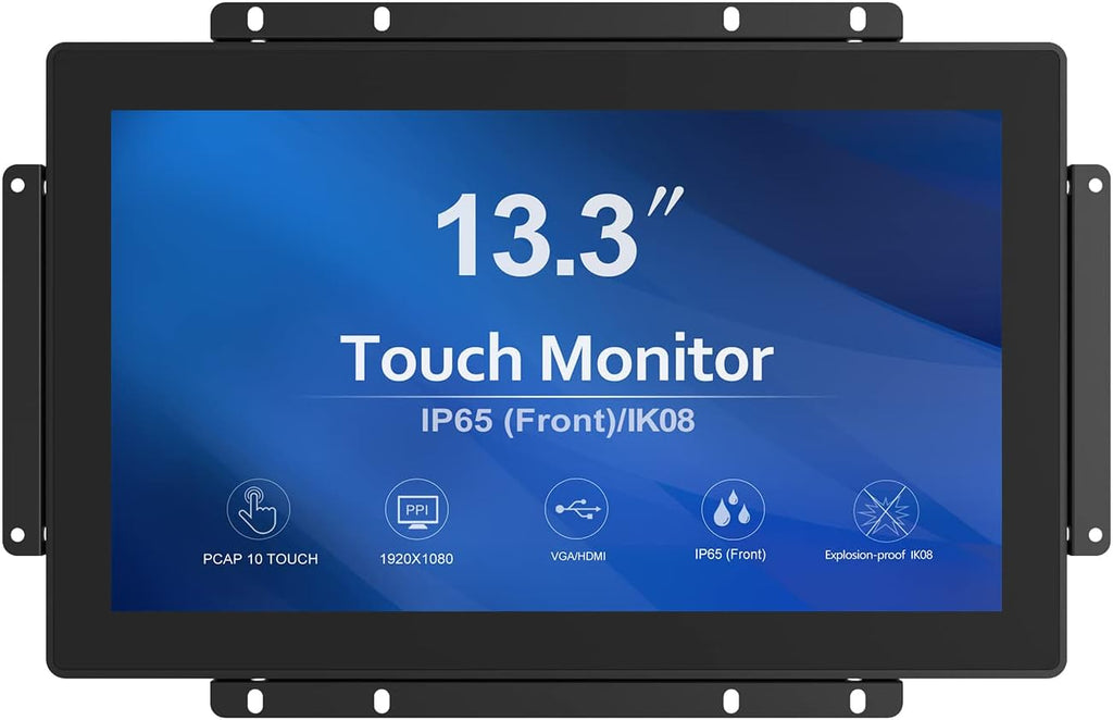 GreenTouch 13.3 Inch 10 Points Open Frame Touch Display, Industrial PCAP Touchscreen Monitor, VGA+HDMI+DVI Port - 16:9