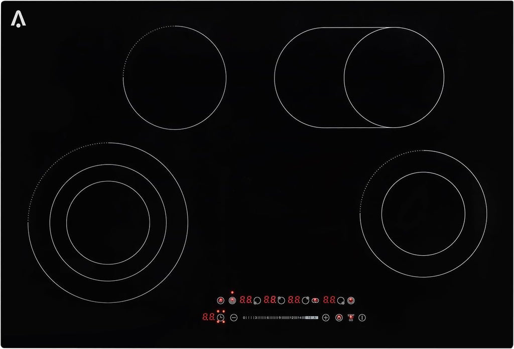 GarveeTech Burner Electric Cooktop - 35.4 in 8800W/240V, Ceramic Glass Radiant Electric Stovetop Built-In Stove Top, Ceramic Glass Radiant Stovetop, Timer, Kid Safety Lock, BLACK