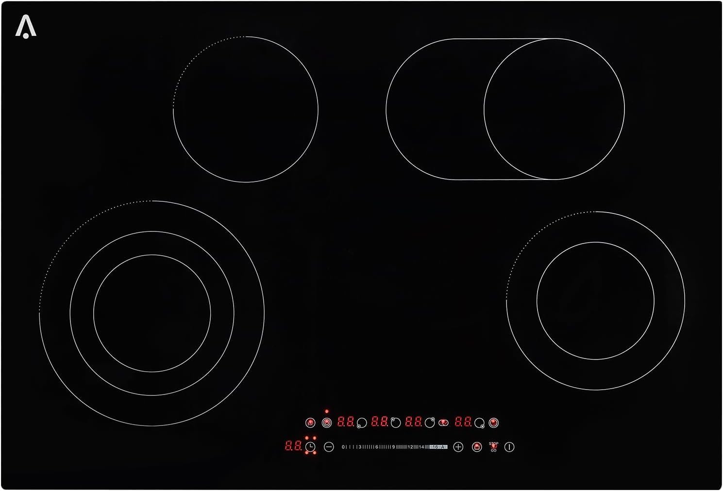 GarveeTech Burner Electric Cooktop - 35.4 in 8800W/240V, Ceramic Glass Radiant Electric Stovetop Built-In Stove Top, Ceramic Glass Radiant Stovetop, Timer, Kid Safety Lock, BLACK