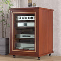 Stylish Stereo Cabinet with Wheels, AV Component Media Stand & Storage Shelves, Wooden Entertainment Center, Modern Stereo Rack for Audio-Video Components (White & Gold, 86)