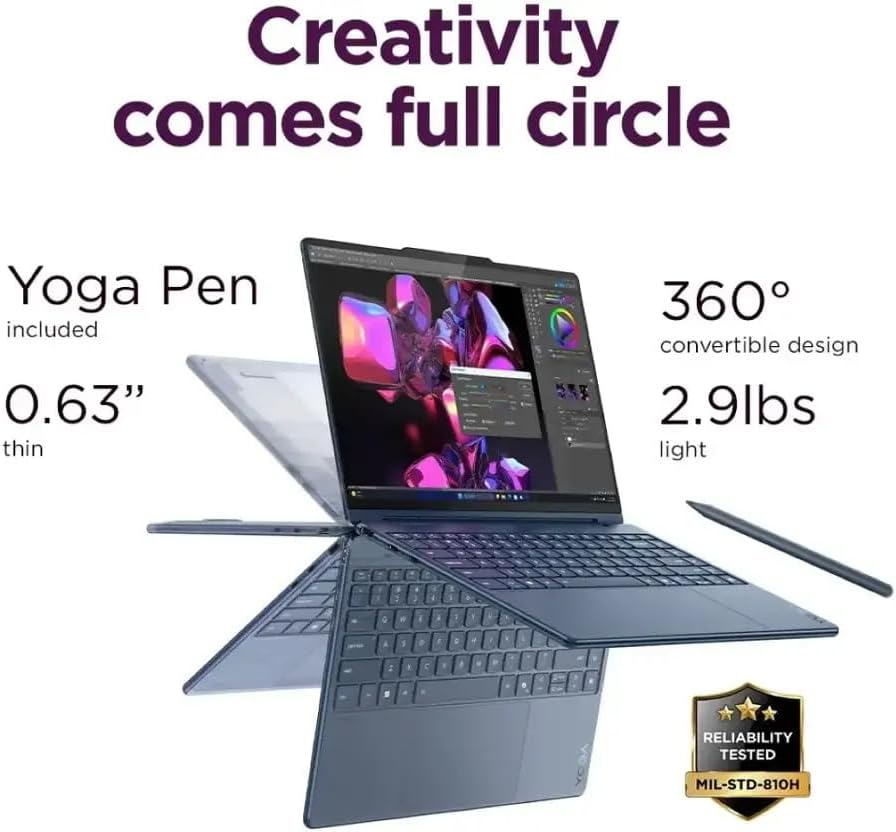 Lenovo Yoga 9i 2-in-1 Aura Edition 14' Copilot+ Laptop with 14.0' 4K OLED Touchscreen, Intel Ultra 7 258V 8-Core, 32GB RAM, 1TB M.2 NVMe SSD, Windows 11 Pro - Cosmic Blue