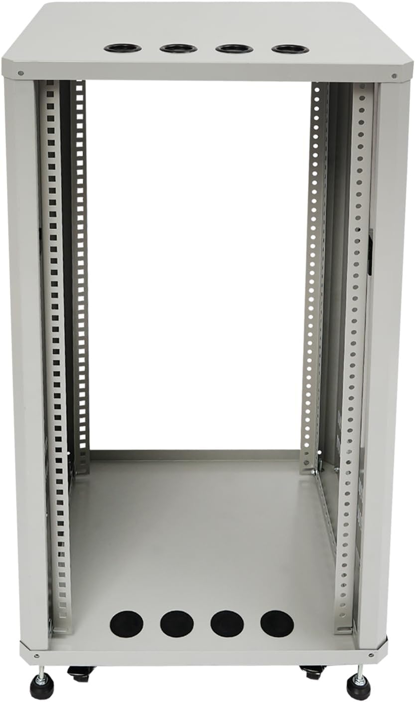 22U Server Rack with Wheels&Leveling Feet, Freestanding Rolling Open Frame IT Network Server Cabinet Rack Shelf for Audio Video Music Recording Computer AV Data & IT Equipment,Up to 300 Lbs Load,Grey