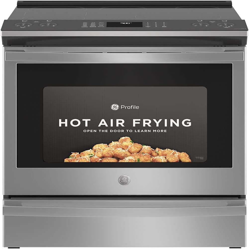 GE Profile PSS93YPFS 30' SlideIn Smart Electric Range with 4 Radiant Heating Elements, 5.3 Cu. Ft. True Convection Oven, Storage Drawer, WiFi, Self Clean with Steam Option,