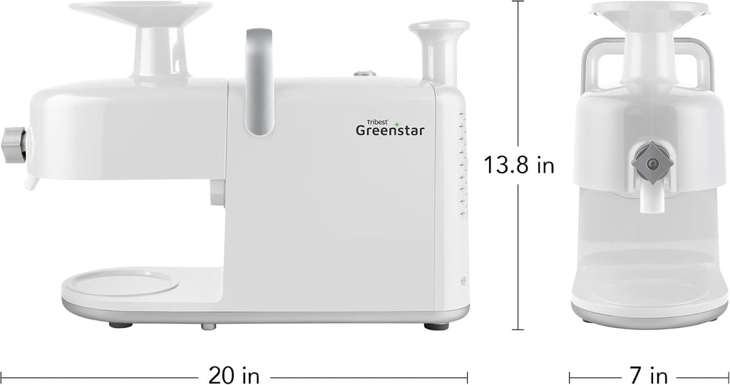 Tribest Greenstar 5 GS5 All Stainless Steel Twin Gear Cold Press Masticating Juicer with Easy Clean Housing, Screen Cleaning Tool and Glass Pitcher, White