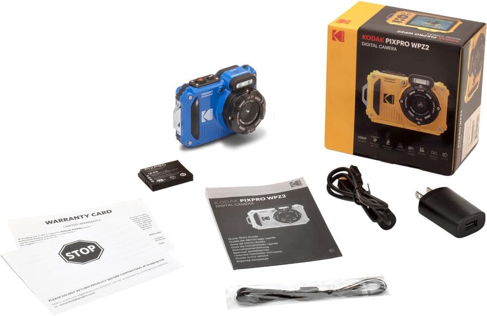 KODAK PIXPRO WPZ2 Waterproof Digital Camera Bundle, Includes: SanDisk 32GB MicroSD Memory Card, Spare Battery and More (5 Items) (Blue)
