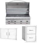 Bullet by Bull Stainless Steel Outdoor Kitchen Grill Set - Built-In Liquid Propane Grill -BBQ Kitchen Island Bundle - Includes 4 Burner Grill, Double Access Door & Double Storage Drawer