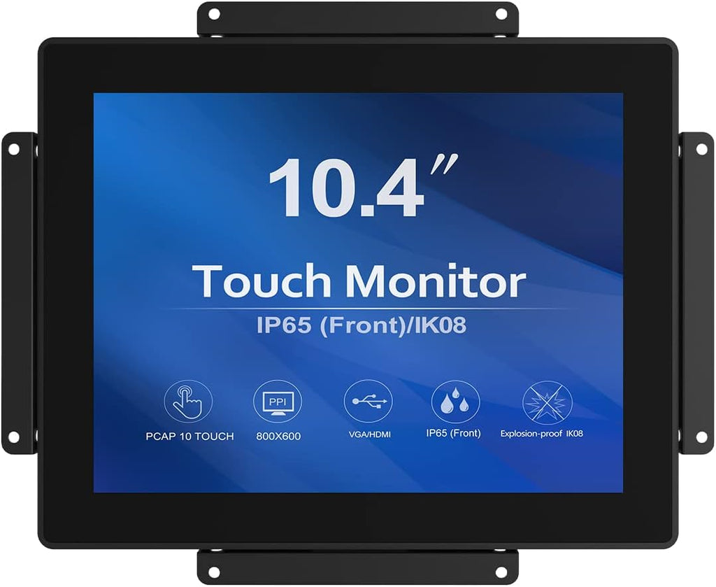 GreenTouch 10.4 inch 10 Points Front Waterproof Industrial Open Frame PCAP Touch Screen LCD Display Monitor 800x600 Black