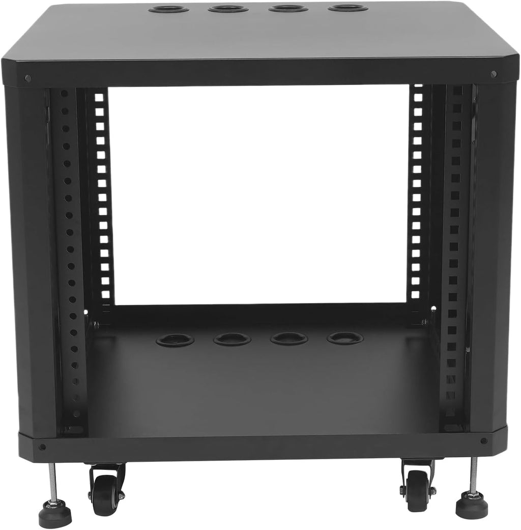 9U Server Rack with Wheels&Leveling Feet, Freestanding Rolling Open Frame IT Network Server Cabinet Rack Shelf for Audio Video Music Recording Computer AV Data & IT Equipment,Black