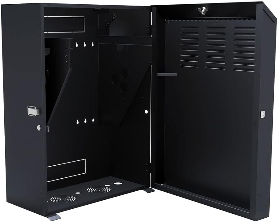 NavePoint 8U Vertical Server Rack Enclosure, Low Profile, 27.5' Deep, Max Weight Capacity 132lbs - 8U Network Cabinet Vertical Wall Mount, Perforated, Black