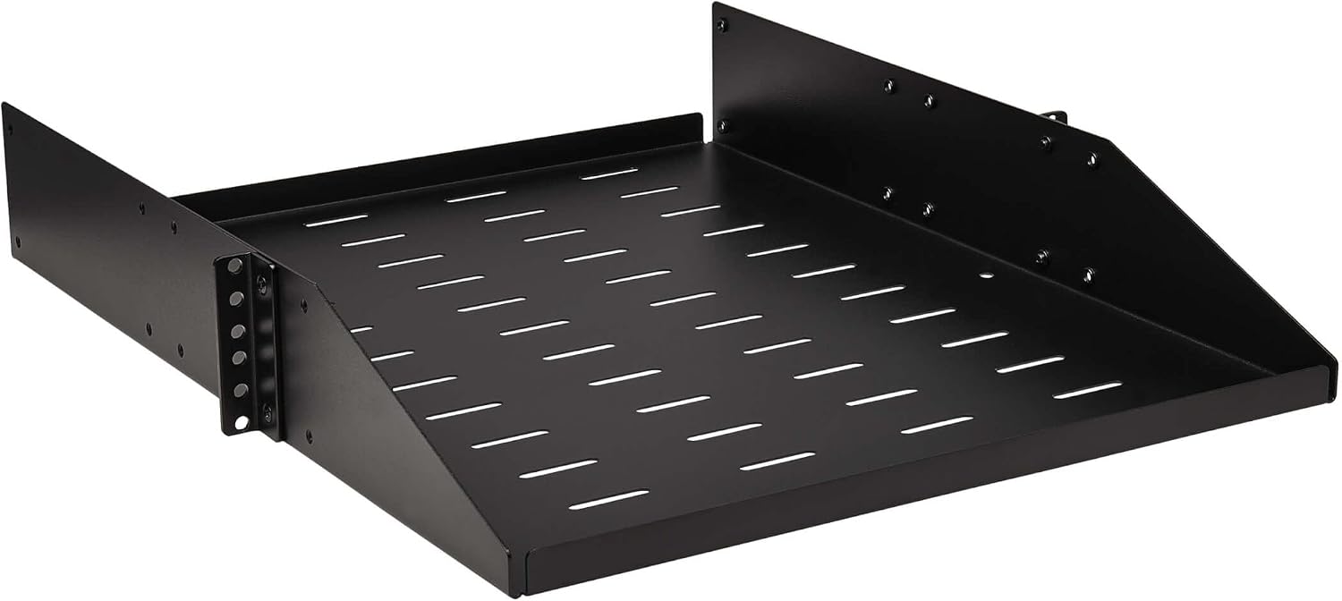 Tripp Lite 2U Universal Mount Server Rack Enclosure Shelf, Black Steel, Vented Airflow Design, Mount Hardware Included, 21.7 inch Depth, 100 lbs / 45 kg Capacity, 5-Year Warranty (SRSHELF2PUNIV)