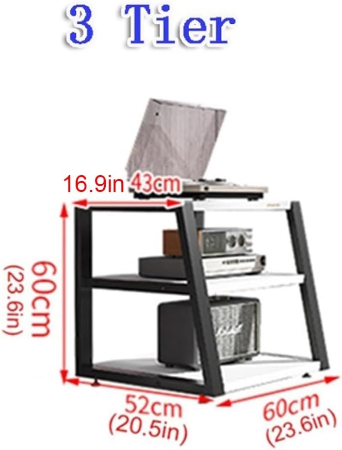 Black AV Media Stand, Audio/Video Component Cabinet, 3-Tier Media Storage Shelf for Gaming & Entertainment Systems, Multi-Shelf AV Storage Solution