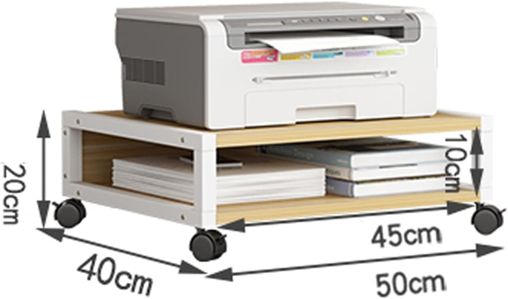 Printer Stand, 2 Tier Under Desk Printer Stand Small, Short Rolling Movable Printer Table with 4 Wheels and Locking Mechanism Office Print Stand for Mini 3D Printer Workspace Organizer