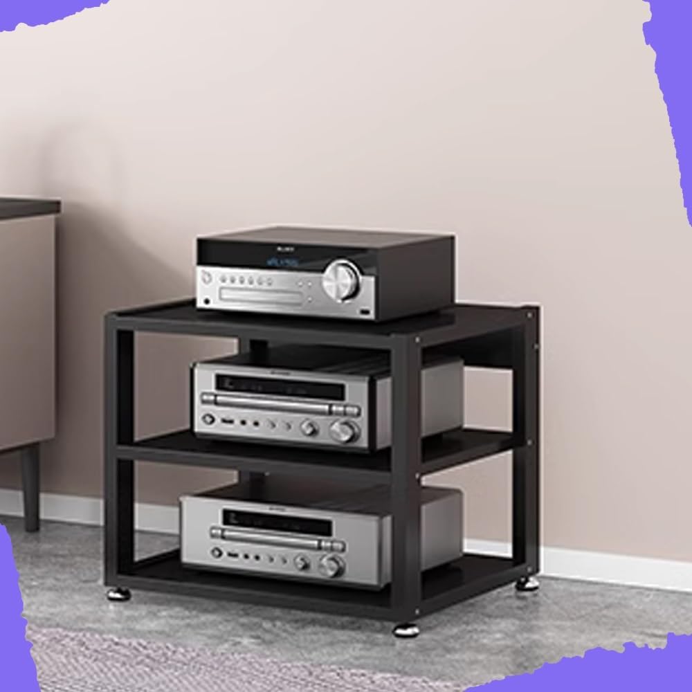 Heavy Duty Audio Component Rack - 3/4/5 Tier AV Media Stand for HiFi Amplifiers & Stereo Receivers, Durable Black Display for Home Audio Equipment, 3 Tier - 50x40x48.5CM