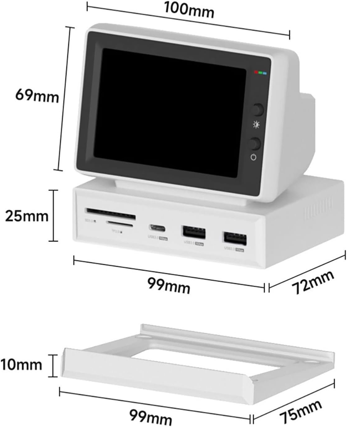 Mini Vintage Portable Monitor, Secondary Screen LCD Display Monitor for PC Laptop, HDMI USB 3.0 Hub SD3.0 TF Card Reader