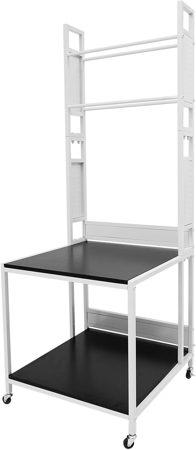 3D Printer Stand with Double Layer, 3D Printer Filament Storage Rack, Heavy Duty Mobile Printer Table with Wheels for Studio Office Storage and Organization (White)