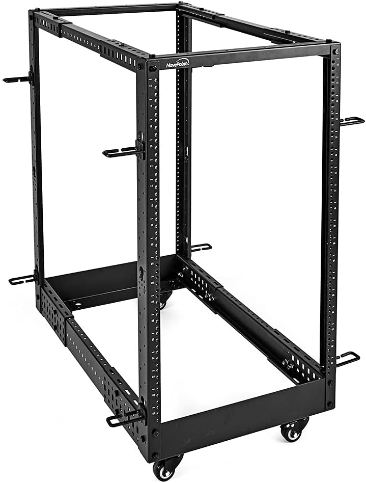 NavePoint 18U 4 Post Server Rack – Open Frame Rack for 19 Inch Equipment, Adjustable Depth 4-Post Network Rack with Casters Wheels, 18U Server Rack 1320lbs Capacity, Black