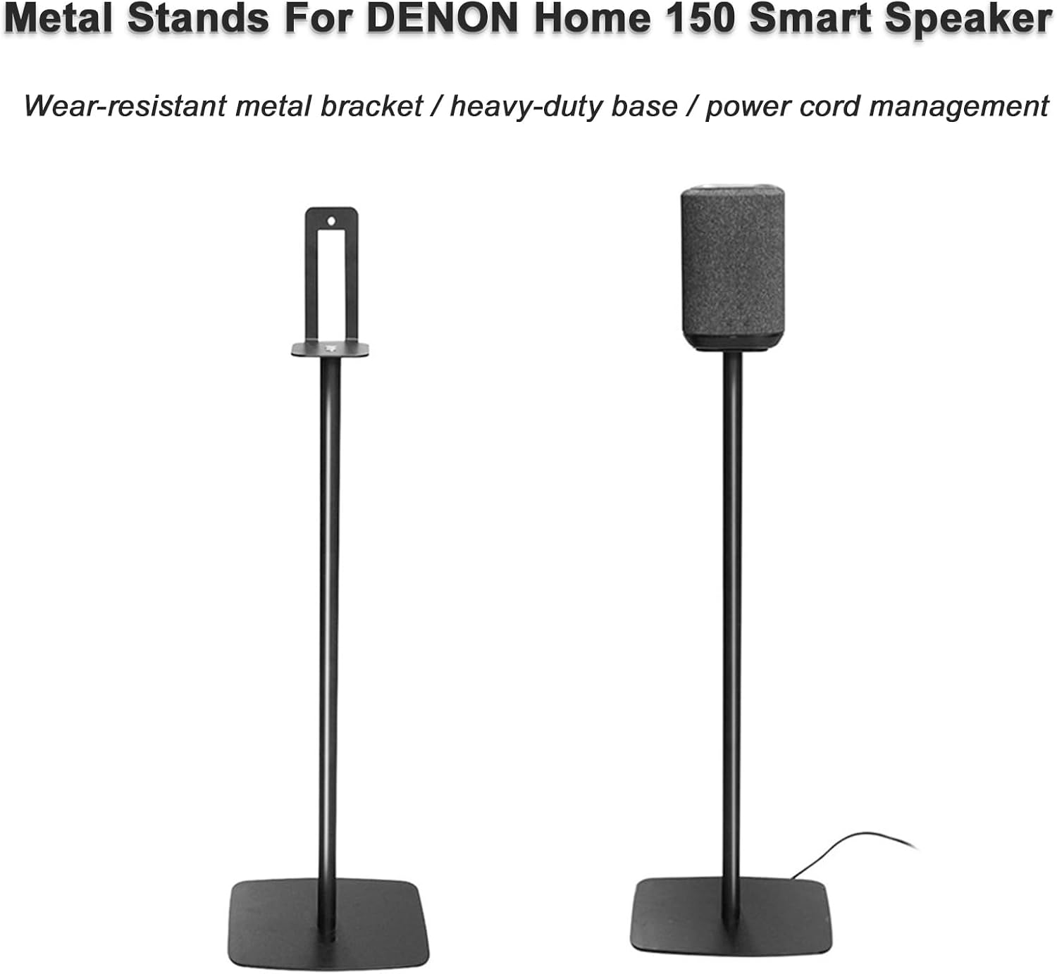 Speaker Stands Pair for DENON Home 150 Wireless Smart Speaker, Heavy Duty Base Floor Stands for Surround Sound with Power Cord Management