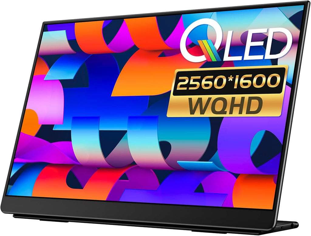 EHOMEWEI Q1 16' Ultra-Slim Portable Monitor 2560 * 1600 QHD Laptop Screen Extender with 100% sRGB, Eye Care IPS Display, Integrated Kickstand, Plug & Play for MacBook, PC, Phone, Switch, Xbox
