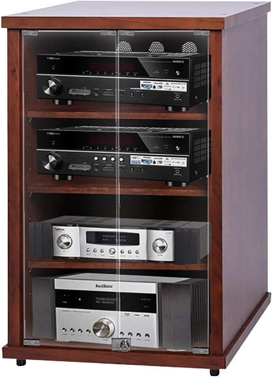 Wooden Media Cabinet, 4-Shelf Audio Rack Tower, 56x50x100cm, Stylish Record Player Stand, Multipurpose Storage Shelf for Home Entertainment & Living Room