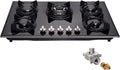30 Inch Gas Cooktop, Built-in Tempered Glass 5 Burners Gas Stovetop LPG/NG Convertible Gas Stove Top Dual Fuel Gas Hob DM517-01