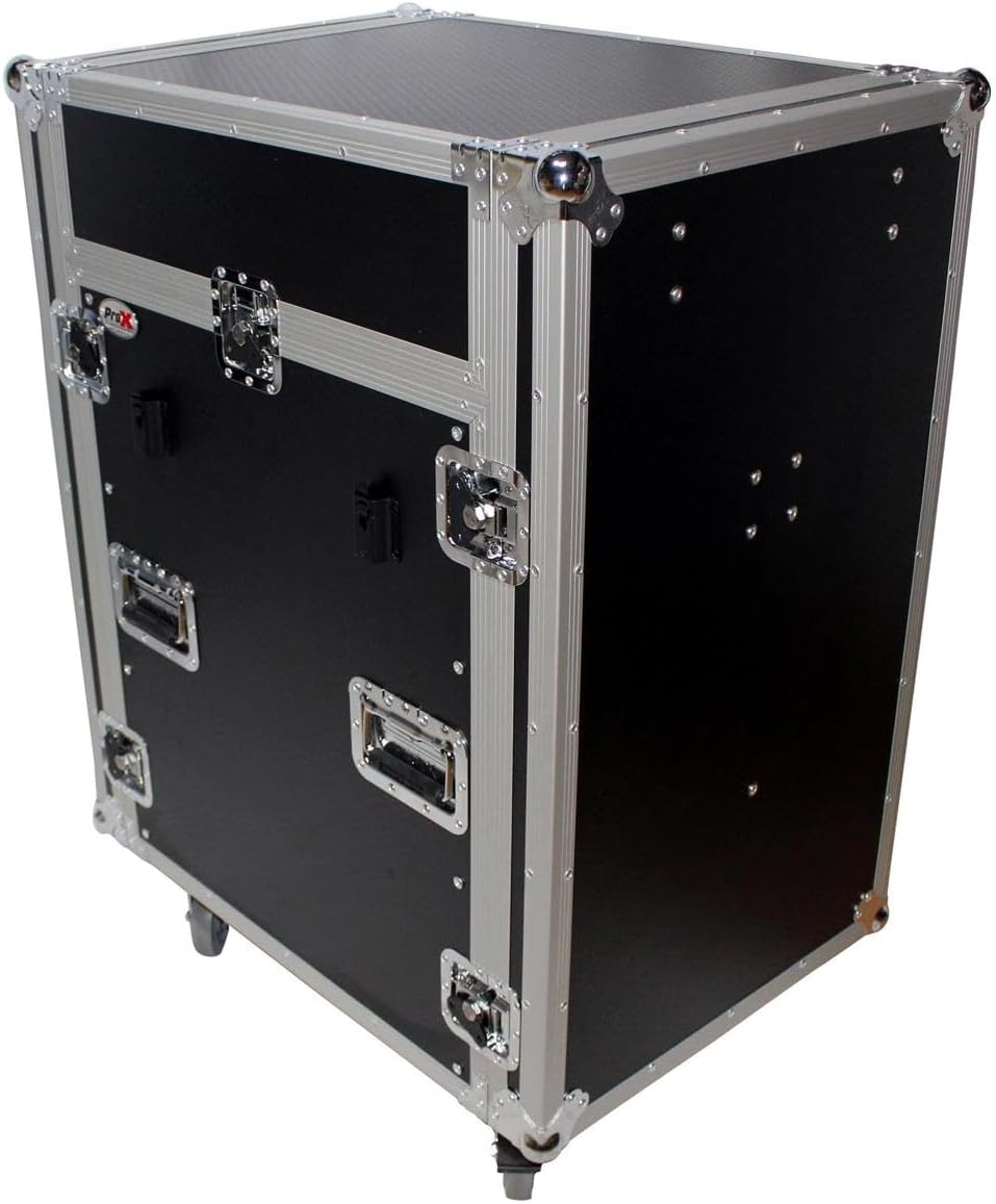 ProX T-16MRSS13ULT Flight Case with Laptop Shelf and Casters for 16U Rack x 13U Top Mixer DJ Combo