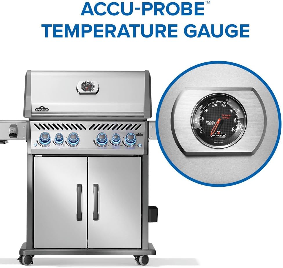 Napoleon Rogue PRO-S 525 Natural Gas Grill with Infrared Side and Rear Burners, Stainless Steel, Durable 6-Burner Cooking Surface