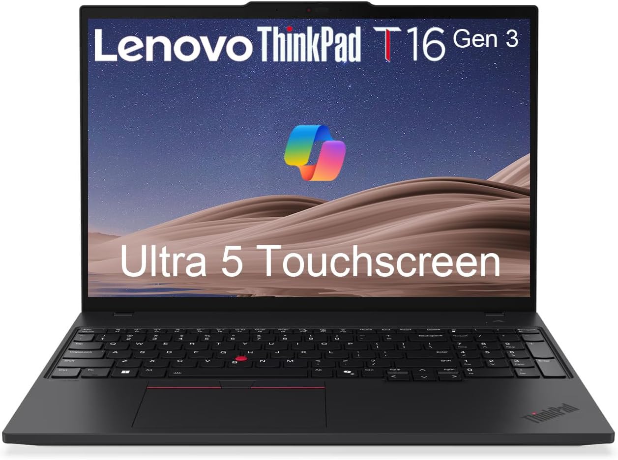 Lenovo ThinkPad T16 Business AI PC Laptop, 16' FHD+ Touchscreen, Intel 12-Core Ultra 5 125U (> i7-1355U), 5MP IR Webcam, IST Computer Customized 16GB/32GB/64GB DDR5 RAM, 512GB/1TB/2TB SSD, Win 11 Pro